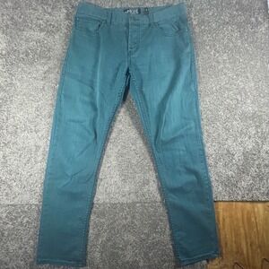 XXX Rude Jeans Skinny Teal Aqua Denim Stretch Distressed Men's size 36x32